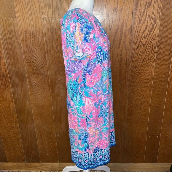 Lilly Pulitzer V Neck Sophiletta Dress Fished My Wish Multi EUC UPF 50 + LG - Picture 2 of 10
